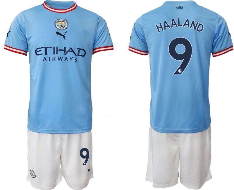 Men 2022-2023 Club Manchester City home blue 9 Soccer Jersey